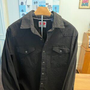 Wrangler Black Men's Snap Button Long Sleeve Shirt Size L